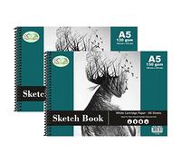 [Set of 2] - A5 Drawing Pad, 60 Sheets of 130 GSM Paper, Spiral Bound Artist Sketch Pad Book, Durable Acid Free Sketch Paper, Beginners & Experts. (A5)