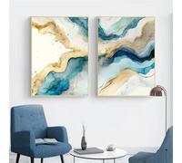 Set of 2-Abstract Blue Gold Marble Texture Posters Wall Art Canvas Painting Prints Pictures Modern Living Room Interior Kitchen Office Home Decoration-40 * 60cm (Unframed Print)