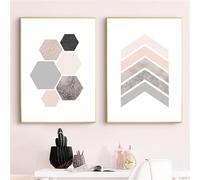 Set of 2-Abstract Blush Pink Gray Modern Geometric Posters and Prints Minimalist Wall Art Canvas Painting Scandinavian for Living Room Home Decor-50 * 70cm (Unframed Print)