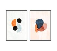 *SET OF 2* - Abstract Wall Art Collection, Minimalist Orange & Blue Stroke Circle, Modern Prints, Fun, Stylish Drawing & Paint, Abstract Shape Home Decor Collection, A3 or A4 Print Only, Unframed (A3)