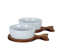 Set Of 2 Acacia Fishtail Serving Trays With Ceramic Bowls