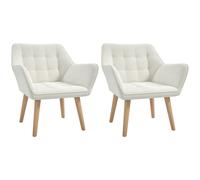 Set of 2 Accent Chair, Arm Chair with Slanted Back, Thick Padding and Rubber Wooden Legs for Living Room, Cream White