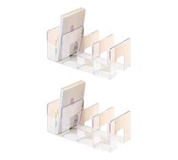 Set of 2 Acrylic Bookend Shelves, Bookends, Magazine Rack, 4 Compartments, Space Saving Desk Organiser, Stopper, Acrylic Bookends for Heavy Books