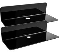Set of 2 Acrylic Floating Wall Display Shelf With Cable Mini Storage DVD Rack