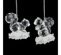 Set of 2 Acrylic Squirrels on Snowflake Xmas Decorations (5.5cm)