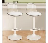 Set of 2 Acrylic Swivel Bar Stools, Adjustable Height with C Back, Modern Transparent Counter Stools, Metal Legs, Small PU Cush for Kitchen, Bar, Dining Room (C)
