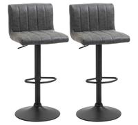 Set of 2 Adjustable Bar Stools PU Leather Breakfast Bar Chairs Grey Swivel