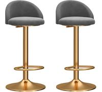 Set of 2 Adjustable Bar Stools Velvet Swivel Chairs with Curved Backrest Gold Base & Footrest Perfect for Kitchen or Breakfast Bar Grey Modern Design