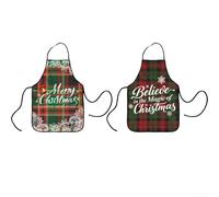 Set of 2 Adjustable Christmas Kitchen Aprons with Fixed Neck Tie, Water Resistant Linen Fabric for Holiday For Cooking and Baking (D)