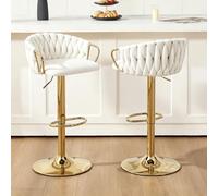 Set of 2 Adjustable Cream Velvet Bar Stools, Modern Design for Kitchen & Dining Room, Stylish High-Back Seating, Home Decor Essential