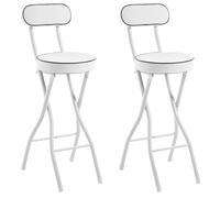 Set of 2 Adjustable Folding Bar Stools Round Upholstered High Chairs with Backrest & Footrest 22in Kitchen Counter Height Seating - White/Black Modern Design