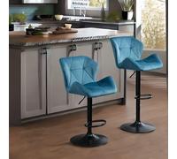 Rafaelo Mobilia Set Of 2 Adjustable Height Retro Blue Bar Stools