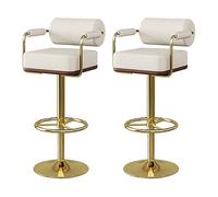 Set of 2 Adjustable Swivel Bar Stools with Back & Footrest - Faux Leather Kitchen Counter Chairs for Dining Island - Modern Design with Gold Feet & Beige Upholstery