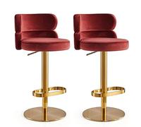 Set of 2 Adjustable Velvet Swivel Bar Stools - Modern Counter Height Chairs with Stainless Steel Base for Kitchen Dining Room or Breakfast Bar (Color: Red Size: Extra Large)