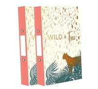Set of 2 Animal Print Design A4 Ring Binder Files with Golden Glitter "Wild & Free" Text Durable, Organized File Storage Spine File Organiser for Work Home Office School