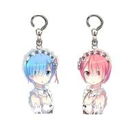 Set of 2 Anime Re Zero Emilia Rem Key Rings Charming Kawaii Gift for Anime Fans (Multi-Colour)