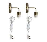 Set of 2 Antique Brass Plug in Wall Lights or Reading Bedside Lamps, Inline On/Off Switch, 3 Pin, Fitting Only