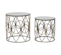 Set Of 2 Antique Frame Round Tables,Copper-Finish Round Tables With Mirror Tops,Circular Tables,Accent Table Premier Housewares White One Size