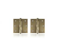Set of 2 Antique Hinges - Classic Design for Cabinets, Doors, Chests, Boxes, Retro Vintage Style, Measures 4.0 x 4.0 x 2.5 mm Square Edge - Without Finial and with 2 Bearings Brass English Bronze