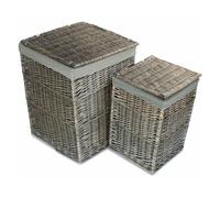 Set of 2 Antique Wash Square Laundry Basket with Grey Sage Lining Red Hamper Grey One Size