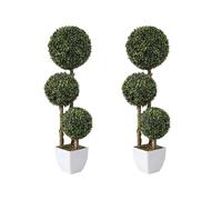 Set of 2 Artificial Boxwood Ball Topiary Trees with Sturdy Pot, Fake Plants Topiary Triple Ball Trees Faux Bushes/Shrubs for Outdoor/Indoor Front Porch Decor,3ft/90cm