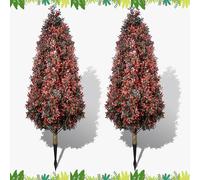 Set of 2 Artificial Boxwood Topiary Trees Outdoor, 100cm Fake Tree with Spikes, Red Faux Topiaries Plants Realistic Bushes,UV Resistant Greenery for Indoor,Planter Front Porch Office Decor