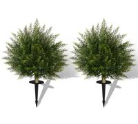 Set of 2 Artificial Cedar Topiary Ball Tree with Ground Spike, Indoor Outdoor Decorative Faux Shrub Bushes Plants Fake Greenery Cypress for Front Porch Garden Patio Home Office