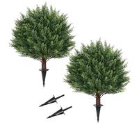 Set of 2 Artificial Cedar Topiary Ball Trees with Ground Spike for Outdoor, 23 Inch Realistic Faux Shrubs, UV Resistant Evergreen Fake Bushes Plants for Indoor Outdoor Porch Patio Garden Decor (Cedar)