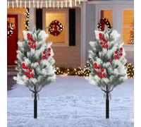 Set of 2 Artificial Cedar Topiary Trees, 24 Inches Faux Cypress Plants with Ground Spike for Front Door, Decorative Christmas Trees for Indoors & Outdoor (A)