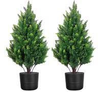 Set of 2 Artificial Cedar Topiary Trees, 27.6'' Outdoor Faux Plants Pine Shrubs with Pots, UV Resistant Realistic Fake Evergreen Cypress Bushes for Indoor Front Porch Door Offices Home Decor