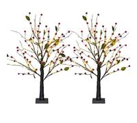 Set of 2 Artificial Christmas Tree with Red Berry 24 Warm White LEDs Battery Operated Tabletop Decoration for Dining Table Desk Home Christmas Holiday Decorations 1.8ft/55cm