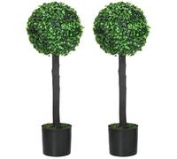 Set of 2 Artificial Plants Boxwood Ball Trees in Pot Fake Plants for Home Indoor Outdoor Decor