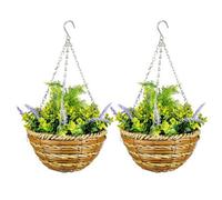 Set Of 2 Artificial Plants, Faux Silk Lavender Flowers In Hanging Basket - Yellow
