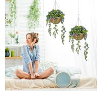 HOMCOM Set of 2 Artificial Plants, Lavender Flowers in Basket, Purple