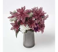 Set of 2 Artificial Red & White Glitter Poinsettia Bouquets