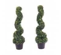 Oypla Set of 2 Artificial Topiary Boxwood Spiral Trees 80cm Indoor Outdoor Decoration