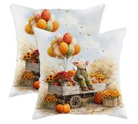 Set of 2 Autumn Decorative Pillow Cases Cute Pig with Balloons Autumn Decor for Sofa Bed 55x55cm