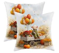 Set of 2 Autumn Decorative Throw Pillow Covers Cute Pig with Balloons Autumn Sofa Bed Decor 45x45cm