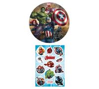 Set of 2 Avengers Edible Cake Toppers 16 cm + Muffin Topper, Cake Decoration Children's Birthday Cake Picture