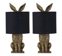 Set of 2 Babs - Antique Gold Hare Table Lamps With Black Fabric Shade First Choice Lighting Gold One Size