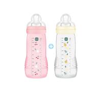Set of 2 Baby Bottles - MAM BABY - Easy Active - +6 months - 330 ml - Nipple flow X - Berry + Pearl