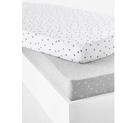 Set of 2 Baby Fitted Sheets in Stretch Jersey Knit, Star Print light grey/print