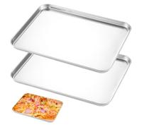 Set of 2 Baking Trays, Stainless Steel Grill Trays, Cake Trays, 26.5 x 20.5 x 1.2 cm, Cake Tray, Stainless Steel, Rectangular, Heat Resistant, Easy to Clean, Suitable for Baking, Roasting and Serving