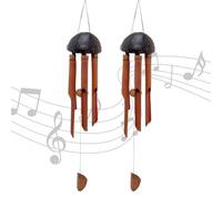 Set of 2 Bamboo Wind Chimes for Garden, 30cm Wooden Outdoor Wind Chimes with Coconut Shell Hanging Garden Ornaments