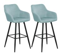 Beliani Set Of 2 Bar Chairs Casmalia Velvet Light Blue, Blue