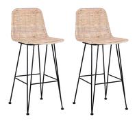 Beliani Set Of 2 Bar Chairs Cassita Rattan Natural, Brown
