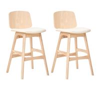 Set of 2 Bar Chairs CHARLESTON Wood Light Brown/ Light Beige