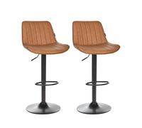 Set of 2 Bar Chairs DUBROVNIK Faux Leather Swivel Golden Brown