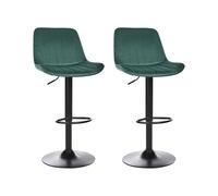 Beliani Set Of 2 Bar Chairs Dubrovnik Velvet Swivel Emerald Green