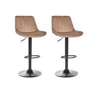 Set of 2 Bar Chairs DUBROVNIK Velvet Swivel Light Brown